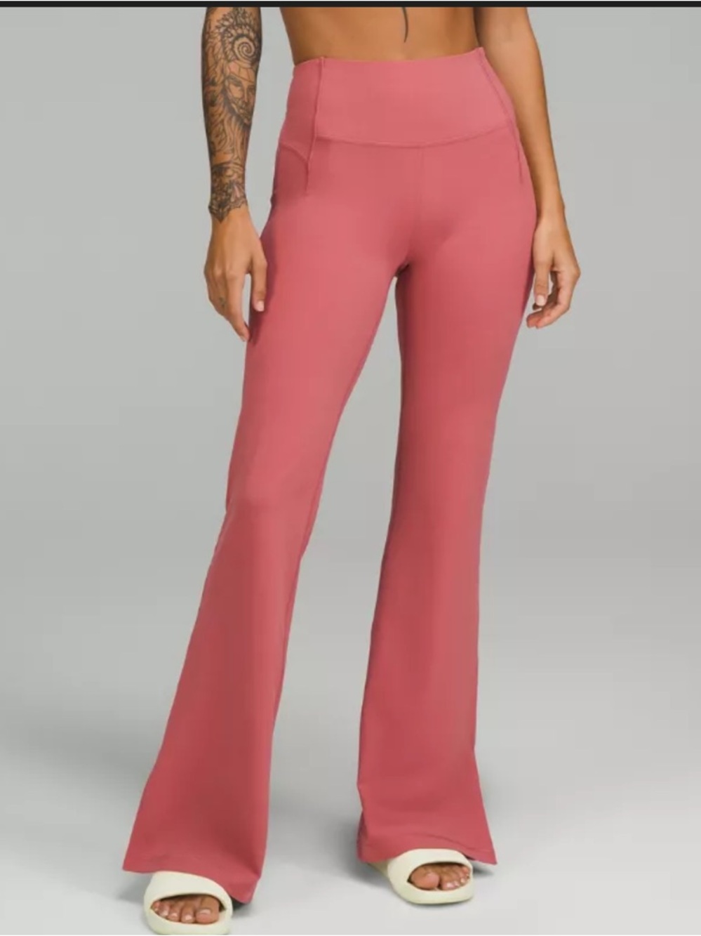 Lululemon Groove High Rise Split Hem Flared Leggings Women 0 Pink Coral Stretch